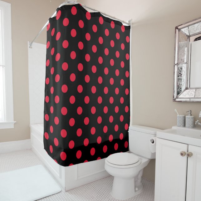 Rideaux De Douche Point Pois noir et rouge (En situation)