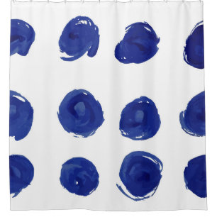 Rideaux De Douche Point polka, aquarelle bleu indigo.