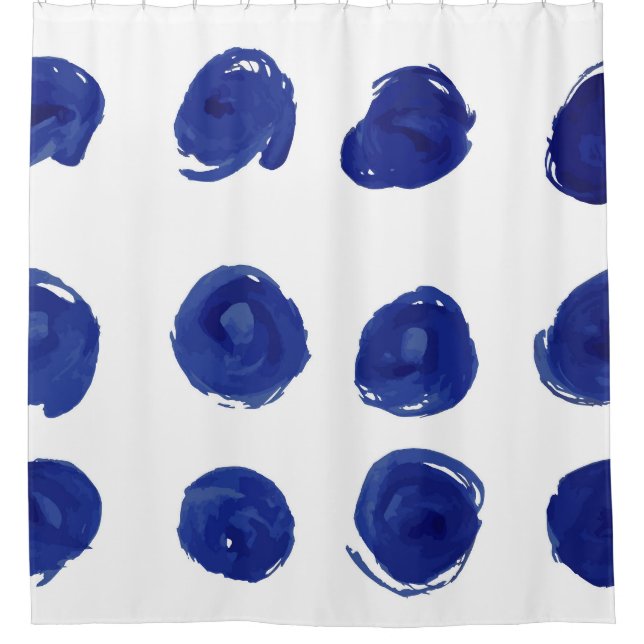 Rideaux De Douche Point polka, aquarelle bleu indigo. (Devant)