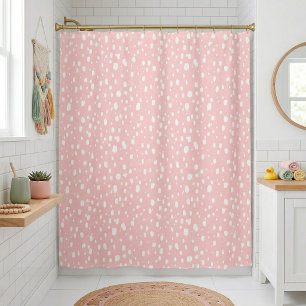 Rideaux De Douche Points Abstraits Rose et Blanc