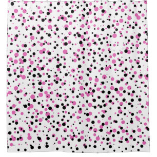 Rideaux De Douche Points Confetti rose et noir Motif sur blanc