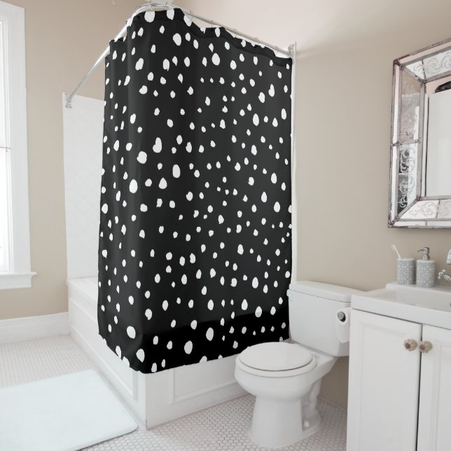 Rideaux De Douche Points dalmatiens, Zones dalmatiennes, Noir et Bla (En situation)