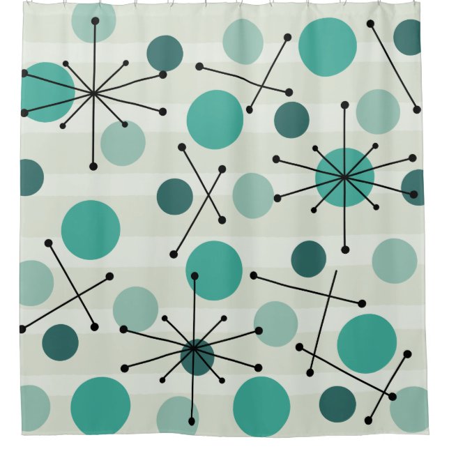 Rideaux De Douche Points De L'Âge Atomique Et Starbursts Aquamarine (Devant)