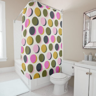 Rideaux De Douche Points géométriques rétro colorés Motif rose vert