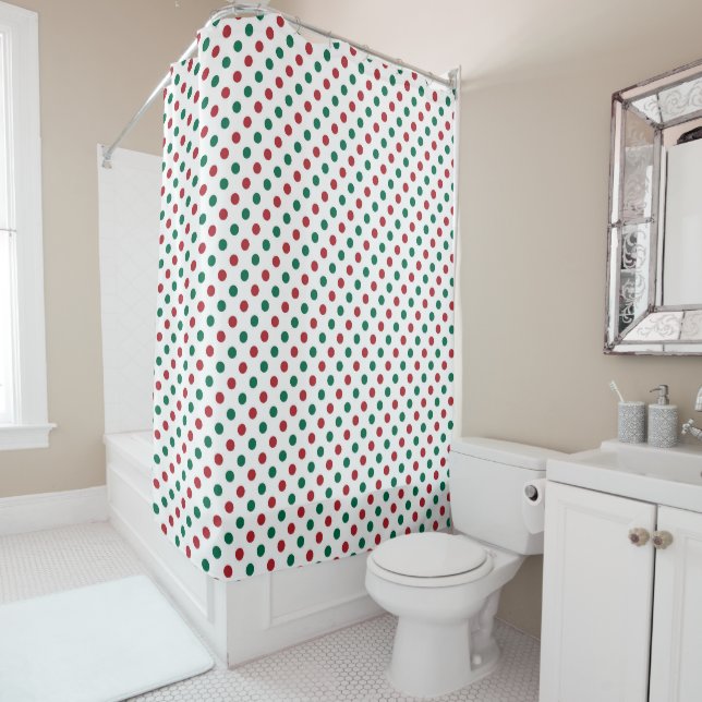 Rideaux De Douche Points Rouges Et Verts  (En situation)