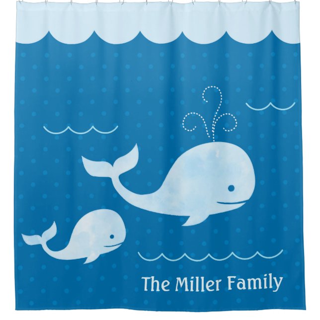 Rideaux De Douche Points sous-marins Bleus de la famille des baleine (Devant)