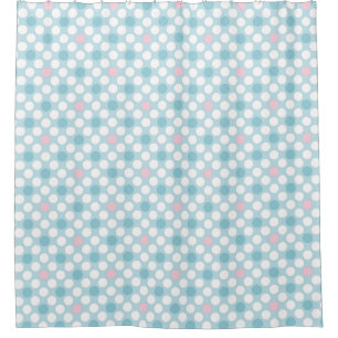 Rideaux De Douche Pois blanc rose bleu rétro