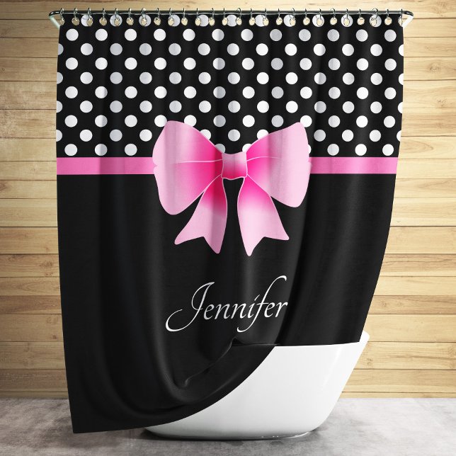 Rideaux De Douche Pois Blancs Et Noirs (Cute Black And White Polka Dots Shower Curtain.)