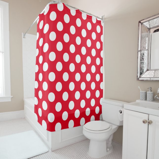 Rideaux De Douche Pois blancs et rouges (En situation)
