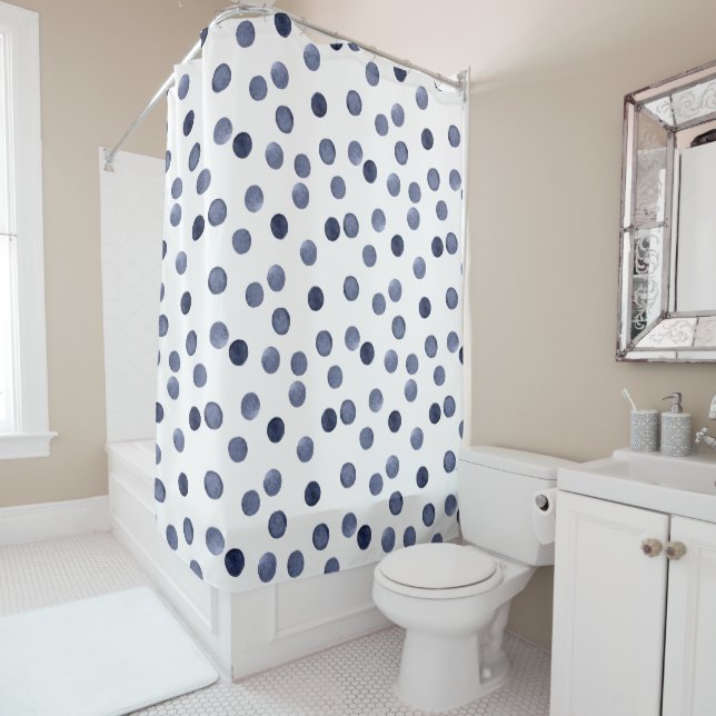 Rideaux De Douche Pois bleu. aquarelle (En situation)