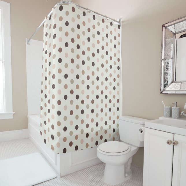 Rideaux De Douche Pois géométrique motif en tons marron (En situation)