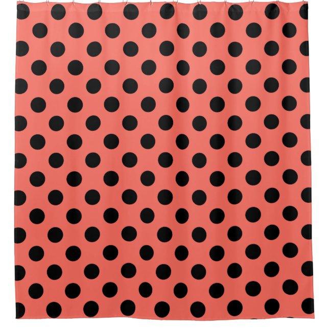 Rideaux De Douche Pois noirs sur corail vivant (Devant)