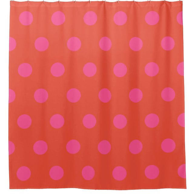 Rideaux De Douche Pois rose et rouge orange monogrammé (Devant)