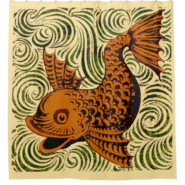 Rideaux De Douche Poisson Antique Carrelage Ancien art (Devant)