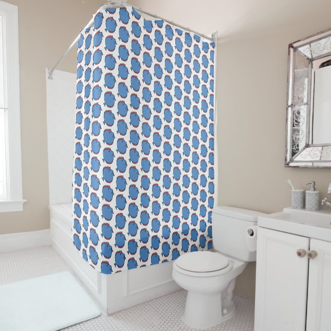 Rideaux De Douche Poisson bleu et rouge (En situation)