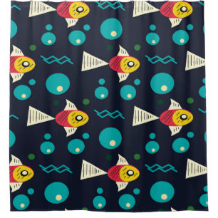 Rideaux De Douche Poisson coloré avec vagues dans la mer. Géométrie 