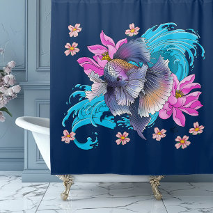 Rideaux De Douche Poisson combattant siamois Betta Vagues de Lotus