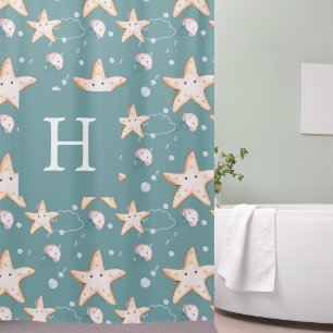Rideaux De Douche Poisson étoilé vert cygne foncé monogramme