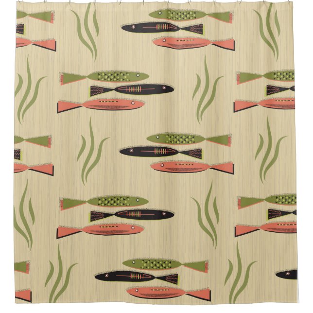 Rideaux De Douche Poisson Moderne Du Milieu Du Siècle (Devant)