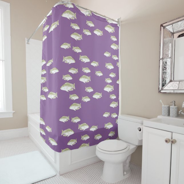 Rideaux De Douche Poisson sur violet (En situation)
