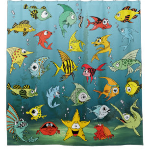 Rideaux De Douche Poissons de bande dessinée sous-marins