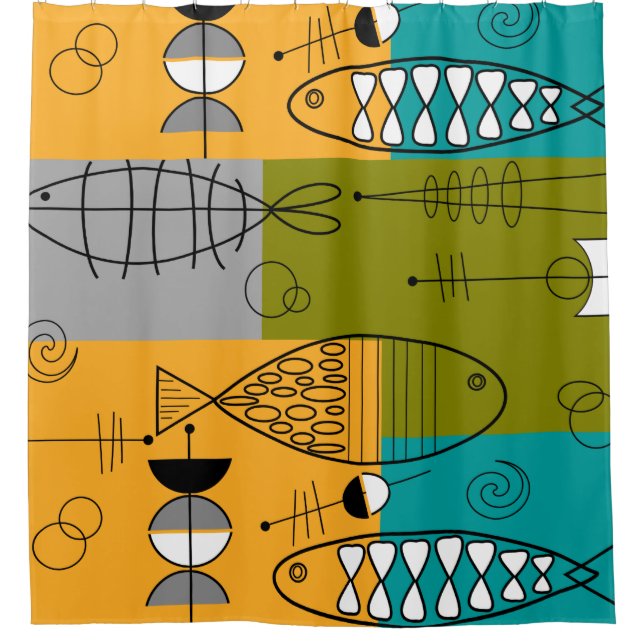 Rideaux De Douche Poissons modernes de la moitié du siècle (Devant)