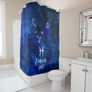 Rideaux De Douche Poissons Zodiac Constellation Bleu Galaxie Monogra