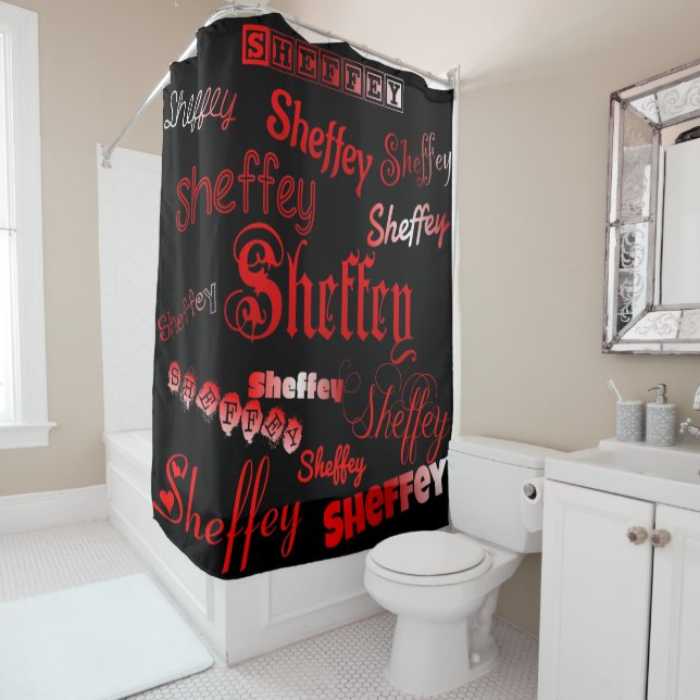 Rideaux De Douche Polices Sheffey - Nuances de rouge sur noir (En situation)