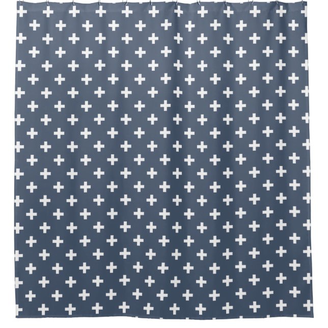 Rideaux De Douche Polka blanche croise sur bleu-gris (Devant)