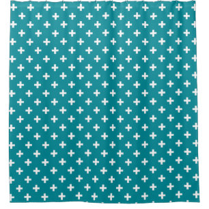 Rideaux De Douche Polka blanche croise sur turquoise