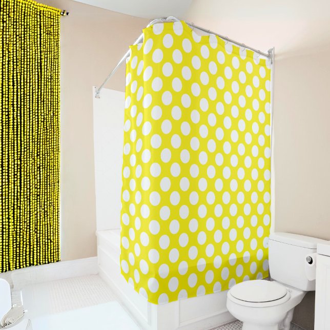 Rideaux De Douche Polka Point Motif jaune Grand point blanc (Créateur téléchargé)