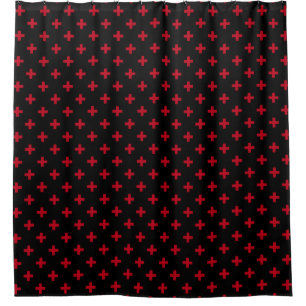 Rideaux De Douche Polka rouge croise sur noir