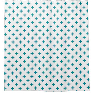 Rideaux De Douche Polka turquoise croise sur blanc