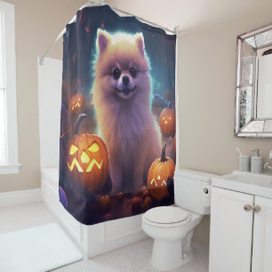 Rideaux De Douche Pomeranian Halloween avec citrouilles effrayant