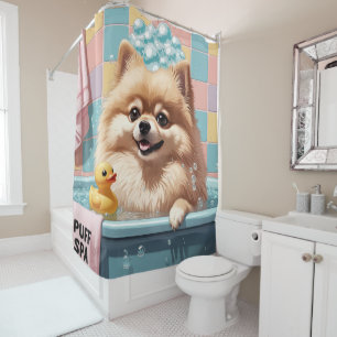 Rideaux De Douche Poméranien Sale Ennuyé Mignon Drôle