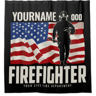 Rideaux De Douche Pompier personnalisé Secourir USA Drapeau Patrioti