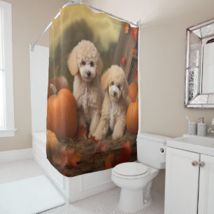 Rideaux De Douche Poodle Chiot Automne Citrouille délice