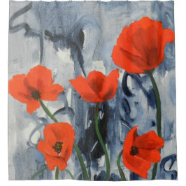 Rideaux De Douche Poppies rouges sur gris
