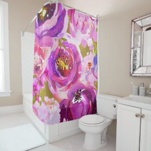 Rideaux De Douche Pops De Rose Violet Or Moderne Floral Chic
