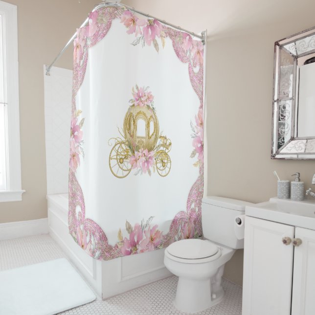Rideaux De Douche Porte-princesse d'or rose (En situation)