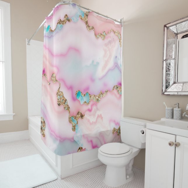Rideaux De Douche Porte rose clair Marbre Collection populaire (En situation)