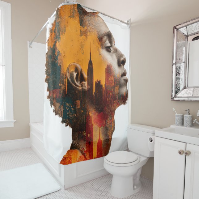 Rideaux De Douche Portrait à double exposition City Vision (En situation)