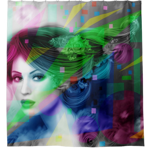 Rideaux De Douche Portrait Abstrait de belle femme (Devant)