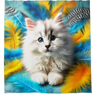 Rideaux De Douche Portrait de chaton radieux aux plumes