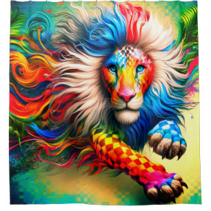 Rideaux De Douche Portrait de Lion Couleur Électrique de la Crinière