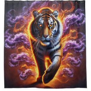 Rideaux De Douche Portrait de Tigre Frappeur d'Aura de Feu Néon Fumé