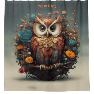 Rideaux De Douche Portrait d'hibou romantique mignon de l'Imaginaire