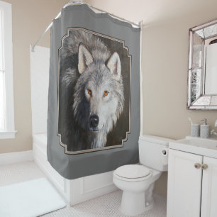Rideaux De Douche Portrait du visage du loup de bois gris
