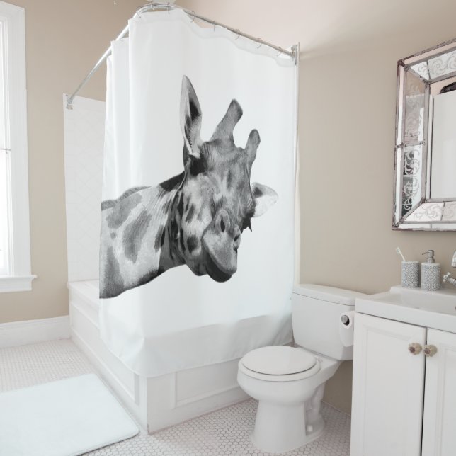 Rideaux De Douche Portrait noir et blanc de girafe (En situation)