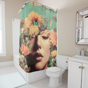 Rideaux De Douche Portrait sous-marin surréaliste avec fleurs de cor